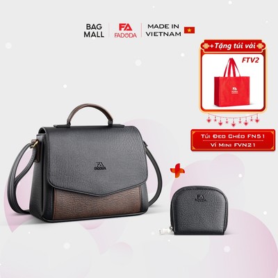 COMBO SIÊU HỜI - Túi đeo chéo da cao cấp FN51 và Ví da mini thời trang FADODA FVN21