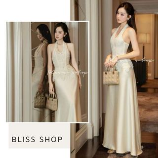   Thiết Kế Cao Cấp  Set Áo Ren Cổ Yếm Phối Chân Váy Lụa Đuôi Cá Dáng Dài Sang Chảnh Dự Tiệc Bliss Shop - S555 