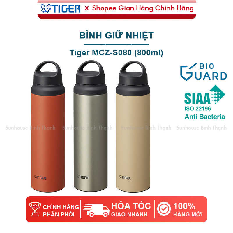 Bình giữ nhiệt inox 304 Tiger MCZ-S080 có quai xách - Chính hãng Tiger, sản xuất Việt Nam