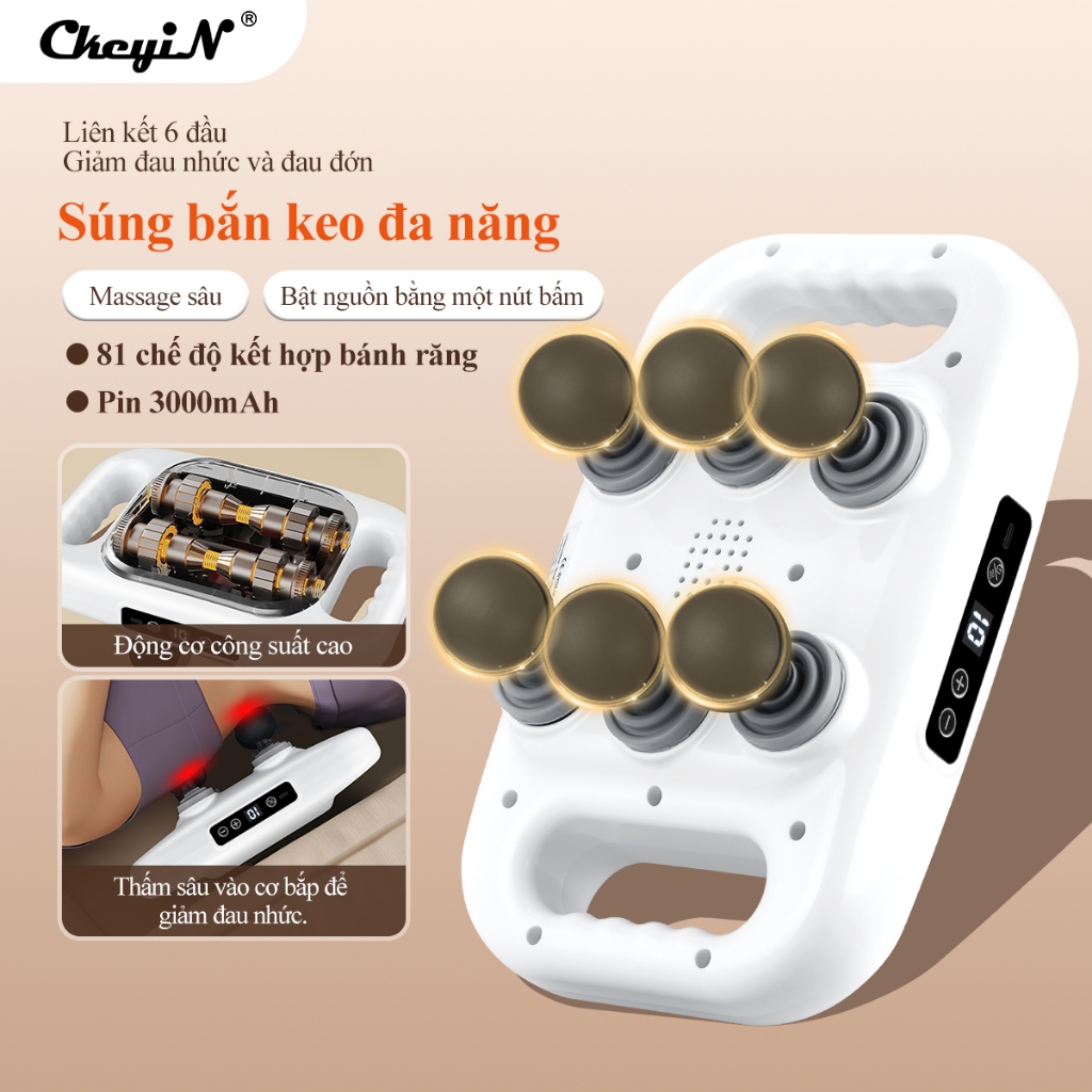 CkeyiN Máy massage cầm tay 6 đầu Với 9 chế độ Máy massage toàn thân giúp giảm đau nhức cơ GB007W