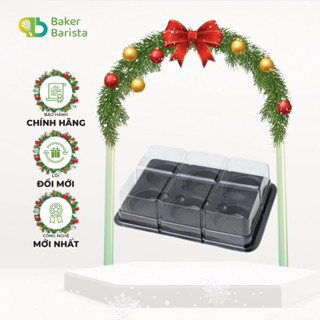  Set 100 150 chiếc Hộp Nhựa Đế Đen Nắp Trong 6 ô FG332 FG334 FG335 Đựng Bánh Trung Thu Bánh Mochi 