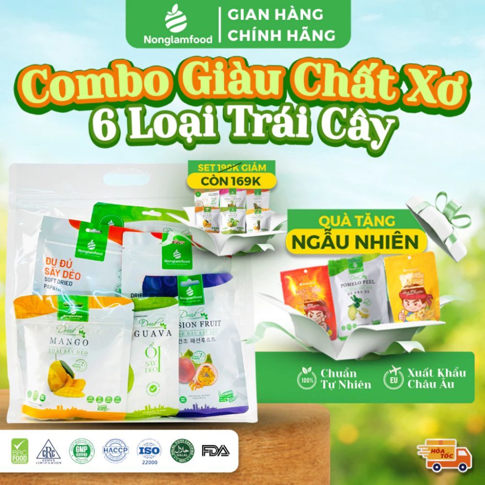   HÀNG LOẠI 1  Combo 6 túi trái cây sấy dẻo giàu chất xơ Nonglamfood hỗ trợ ăn kiêng 