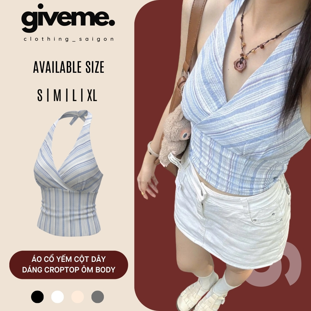 (KHÔNG KÈM MÚT) Áo Croptop Linen Cổ Yếm Cột Dây Basic OldSchool Kimee House Giveme.clothing_saigon