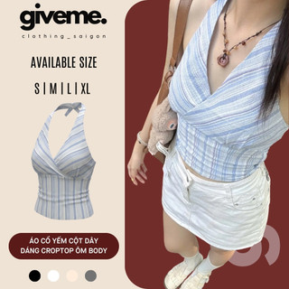   KHÔNG KÈM MÚT  Áo Croptop Linen Cổ Yếm Cột Dây Basic OldSchool Kimee House Giveme.clothing_saigon 