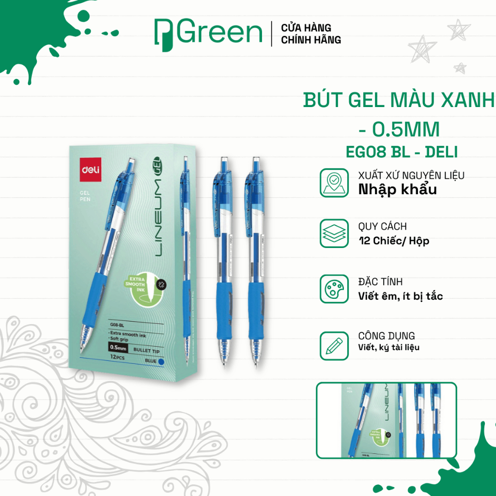 Bút Gel văn phòng màu xanh - 0.5mm - G08 BL - DELI/ Cây