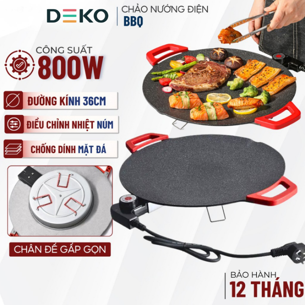 Chảo Nướng Đá Đa Năng Hàn Quốc, Chảo Gang Vân Đá Chống Dính Không Dầu Vỉ Nướng BBQ Size 36cm, 40cm