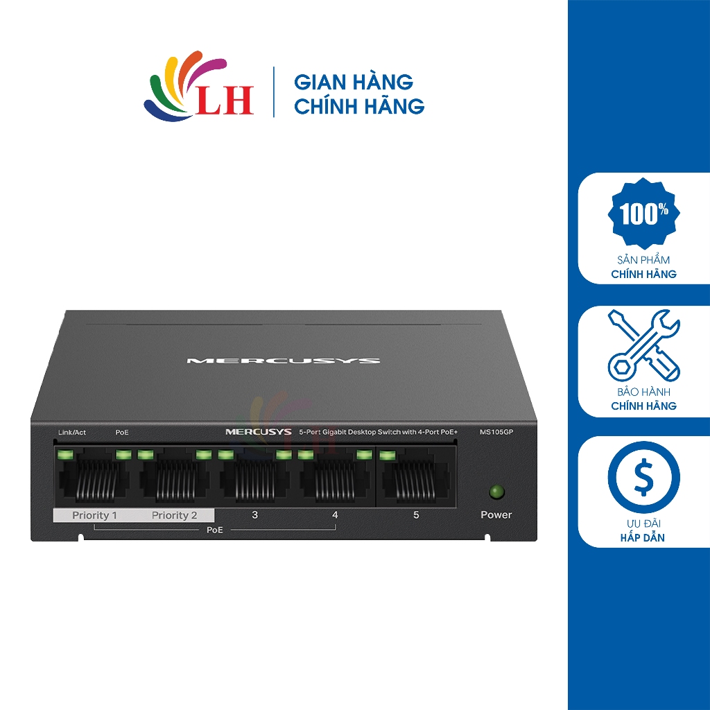 Switch Mercusys 5-Port 10/100/1000Mbps Desktop Switch MS105G - Hàng chính hãng