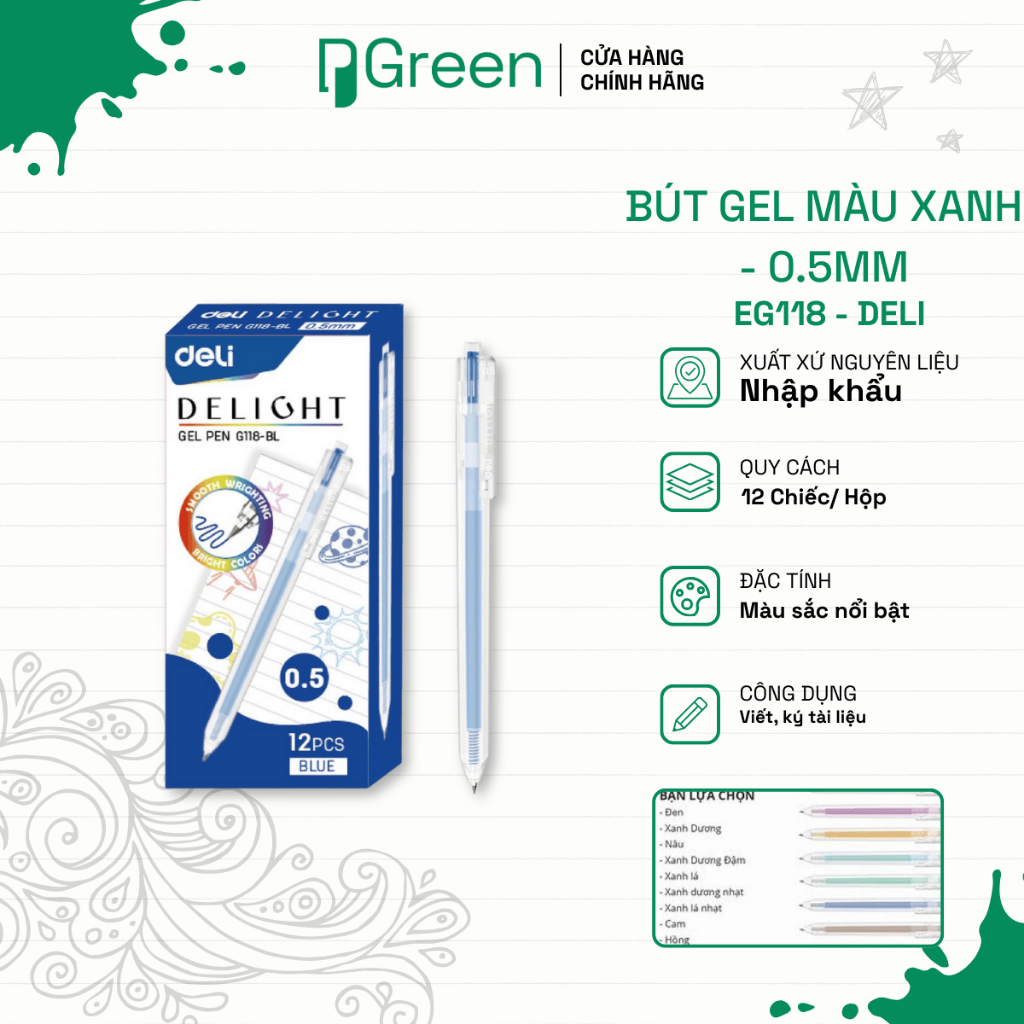 Bút Gel bấm 0.5 mm  - EG118 - DELI