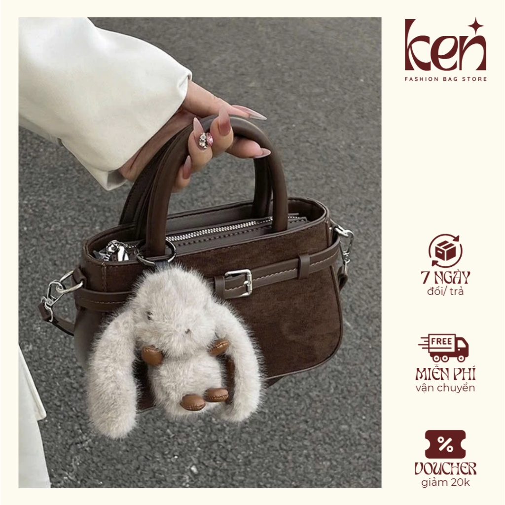 Túi xách nữ đeo chéo chất da lộn tặng kèm charm thỏ xinh trendy A20 - Ken túi xinh