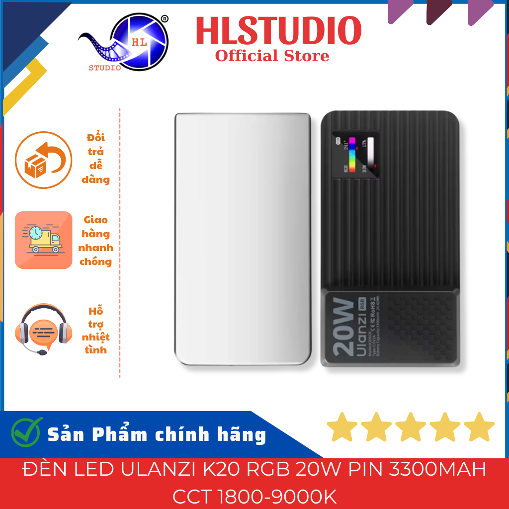 Đèn Led Ulanzi K20 RGB 20W - HL Studio - Pin 3300mAh - CCT 1800-9000K HL Studio