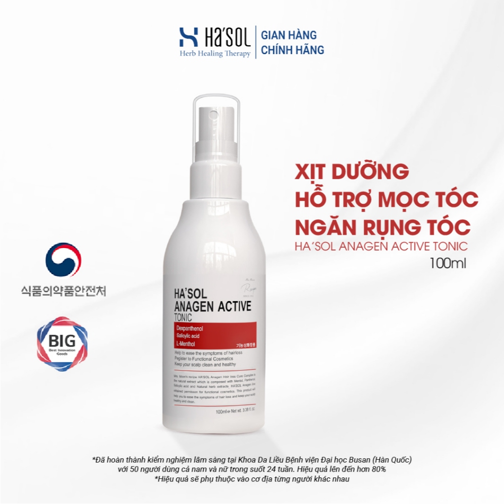 Xịt HASOL Dưỡng Tóc, Chăm Sóc, Hỗ Trợ Tóc Chắc Khỏe Dành Cho Tóc Rụng Mỏng Yếu Ha'sol Anagen Scalp A