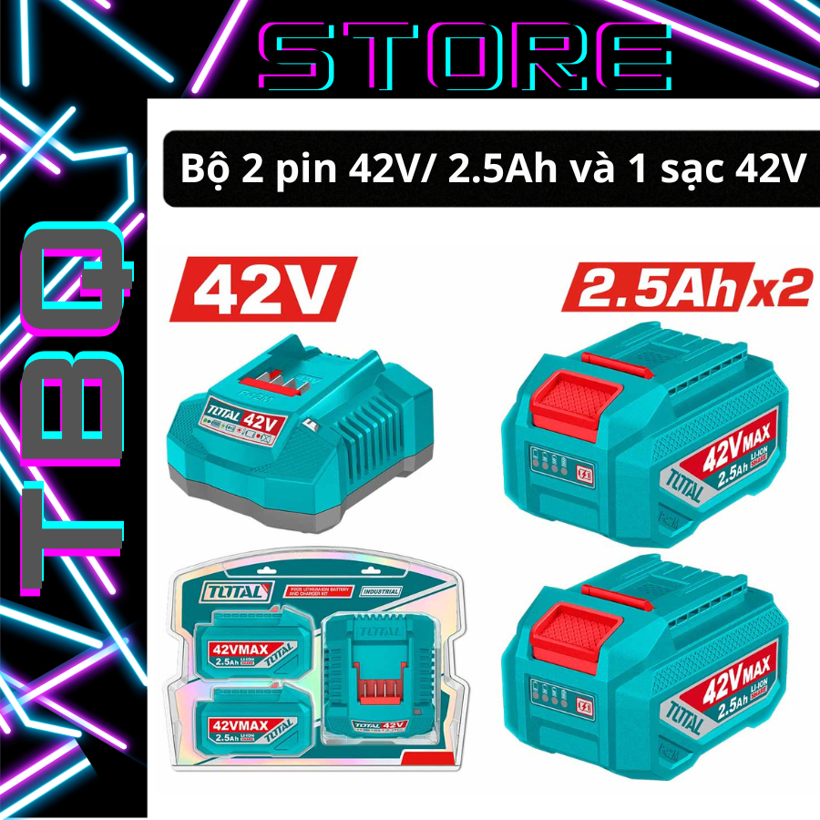 Bộ 2 Pin Lithium 42V 2.5Ah Và 1 Sạc TOTAL TFBCPM25221 - Combo Pin Sạc 42V , Sạc Nhanh