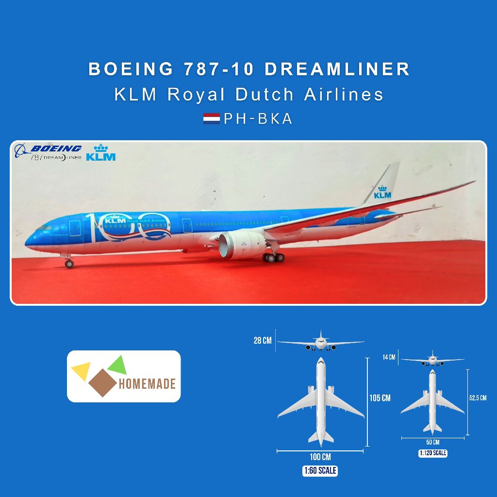 Bộ Kit Mô Hình Giấy Máy Bay Boeing 787-10 KLM Royal Dutch Airlines Phiên Bản 100 Years Livery