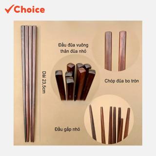Bộ 10 đôi đũa gỗ trắc Choice màu và vân gỗ tự nhiên, không chất nhuộm màu, tảy rửa độc hại.