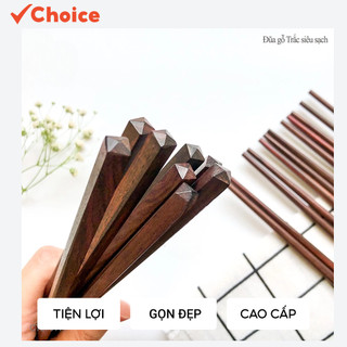Bộ 10 đôi đũa gỗ trắc Choice màu và vân gỗ tự nhiên, không chất nhuộm màu, tảy rửa độc hại.