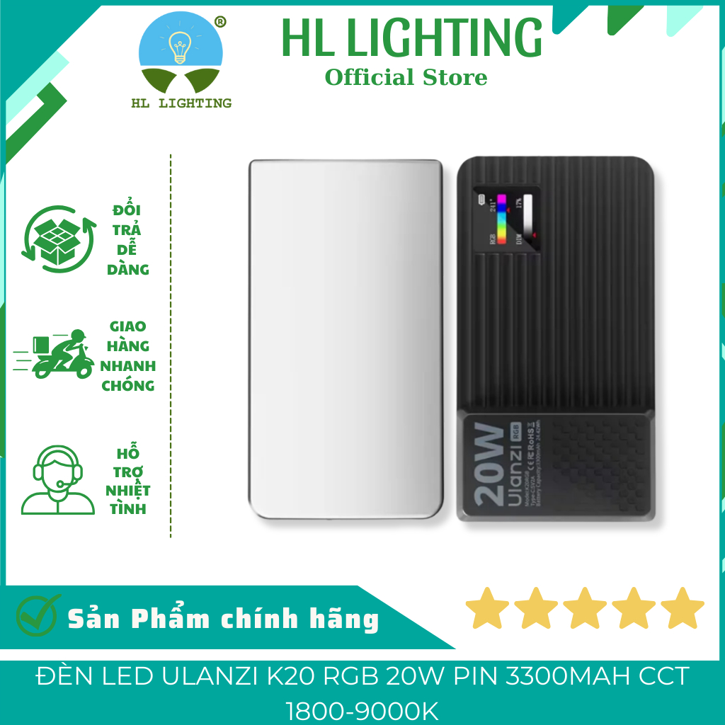 Đèn Led Ulanzi K20 RGB 20W - HL Lighting - Pin 3300mAh - CCT 1800-9000K