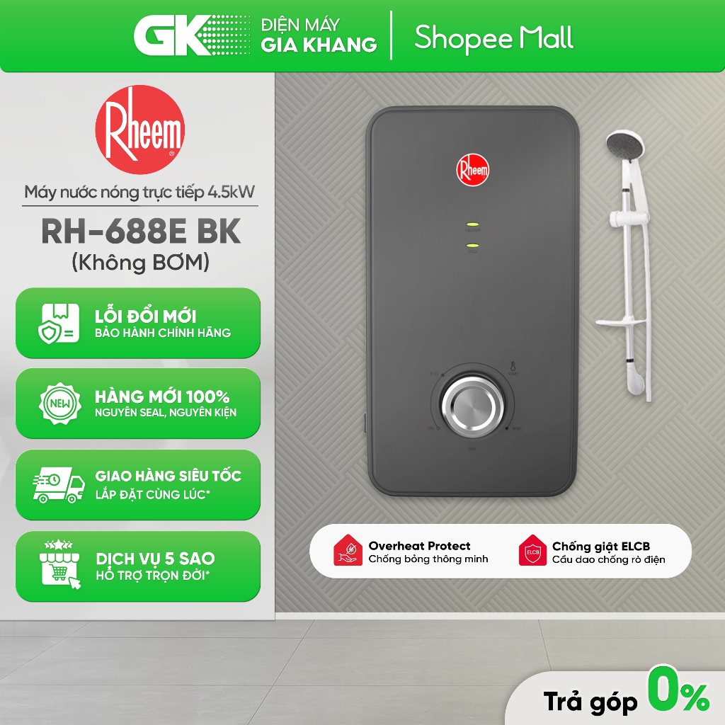 RH-688E BK | RH-688E SV | RH-688E WT - Máy Nước Nóng Trực Tiếp Rheem 4500W - Không Bơm [Toàn Quốc] {GIẢM 10%}