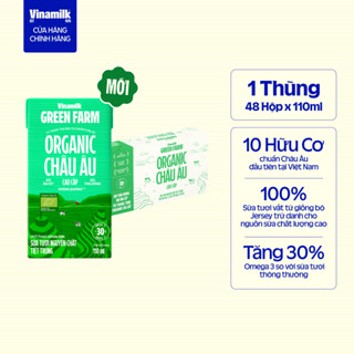 [Sản Phẩm Mới] Thùng 48 hộp Sữa tươi Nguyên Chất Tiệt Trùng Vinamilk GreenFarm Organic 110ml