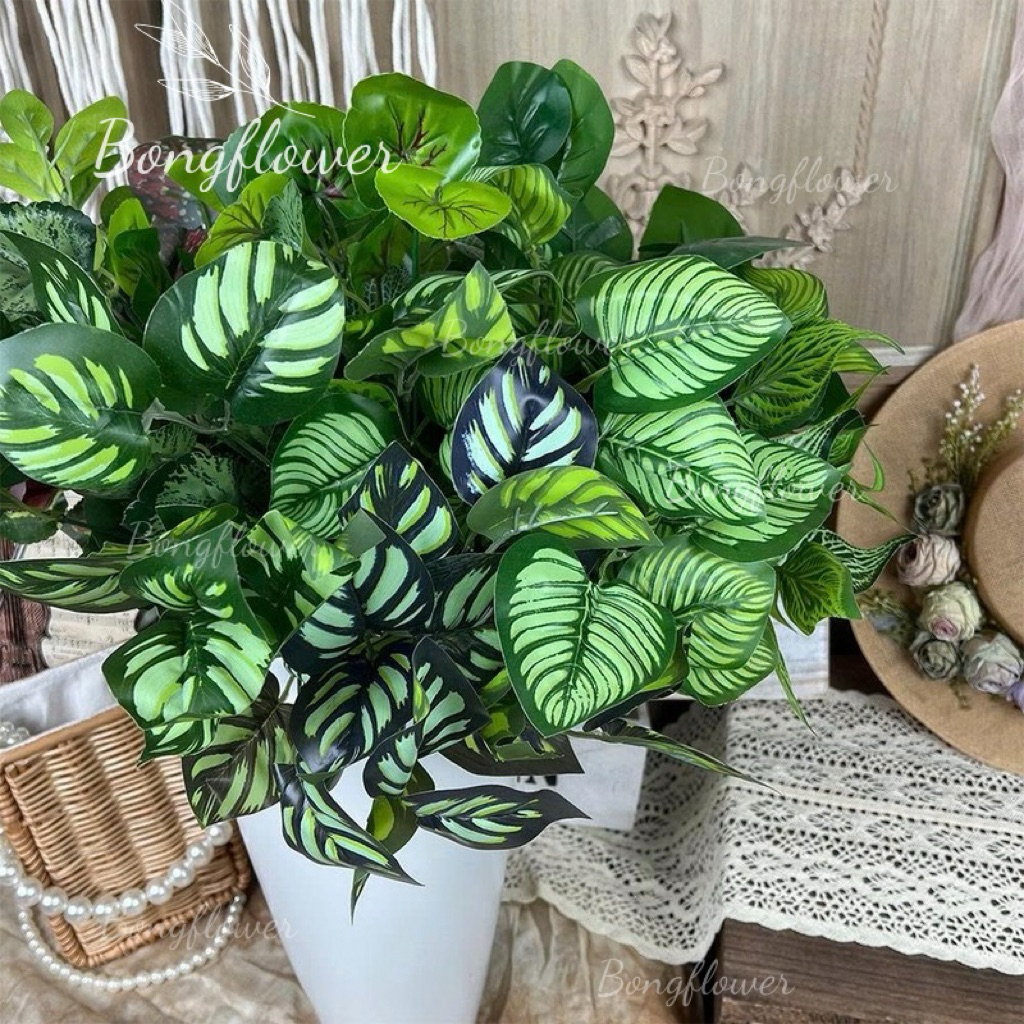 Cụm lá bé trang trí nhà cửa cắm điểm trang trí tường cây giả
