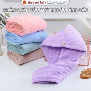  Khăn quấn tóc thấm nước COPCOP mũ trùm tóc thấm nước nhanh khô tiện lợi khăn lau tóc hình gấu 