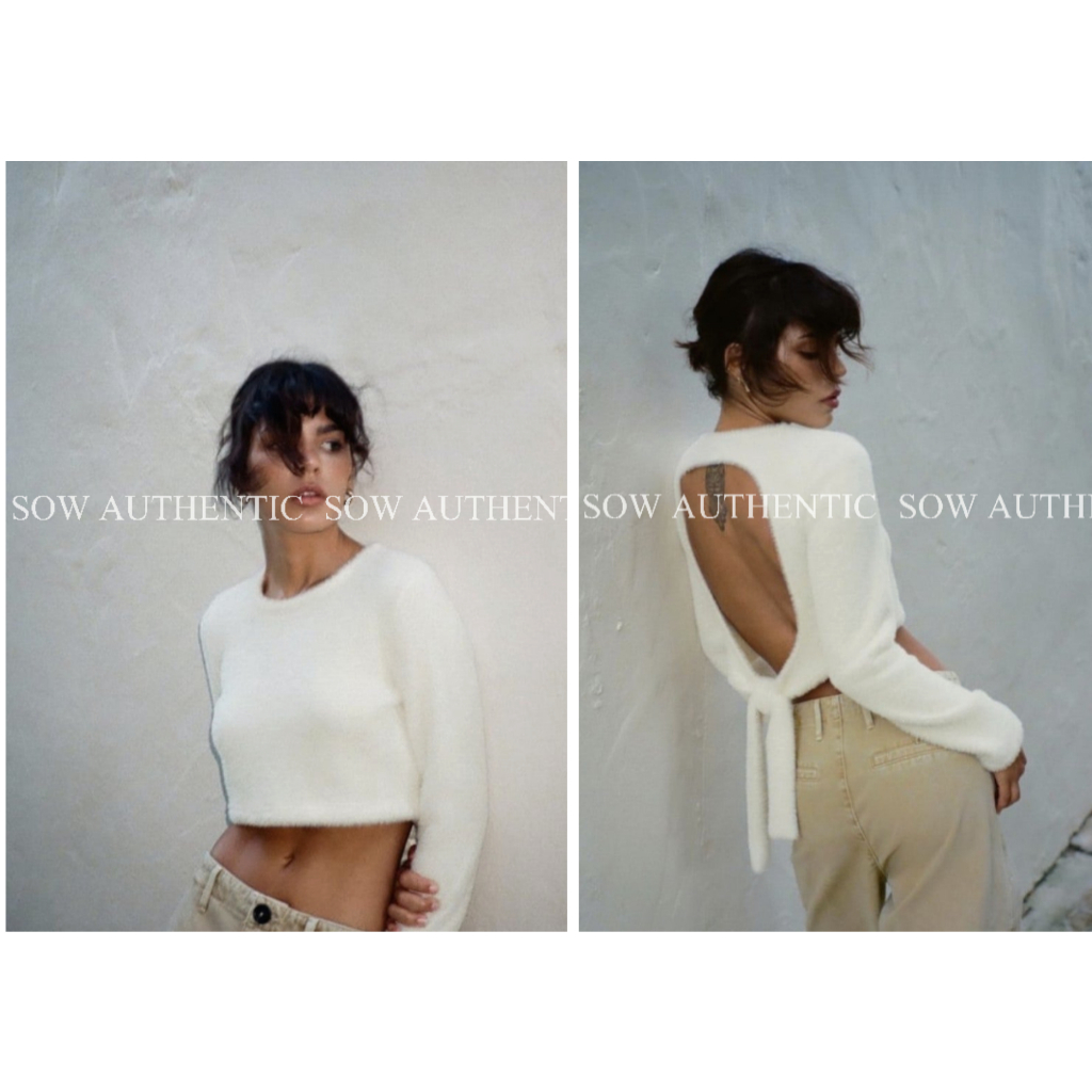 (ZARA AUTH NEWTAG) ÁO LEN LÔNG THỎ MÀU XINH HỞ LƯNG BUỘC NƠ SAU