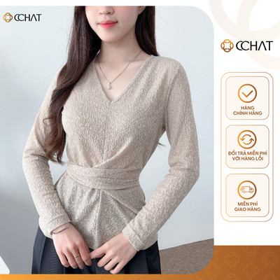 Áo Thun Nữ 𝐂𝐂𝐇𝐀𝐓 Dáng Ôm Dài Tay Mode Flow Chất Liệu Mềm Mại 15TDC2001OT