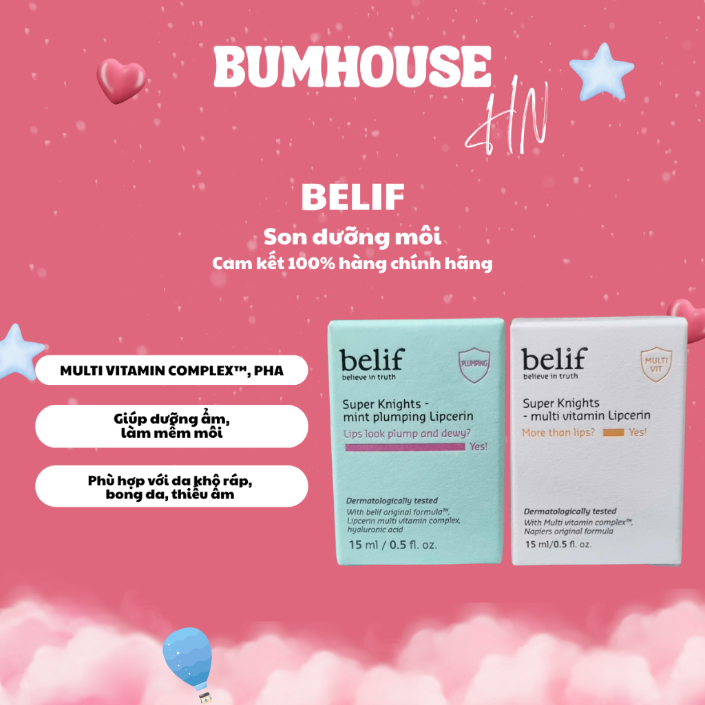 Son dưỡng môi Belif Super Knights Multi Vitamin/Super Knights Mint Plumping Lipcerin 15ml (No box)