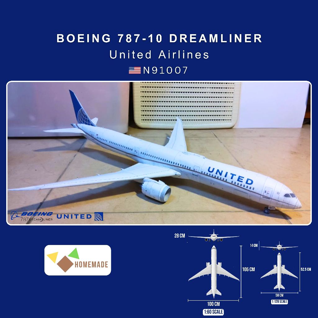 Bộ Kit Mô Hình Giấy Máy Bay Boeing 787-10 United Airlines