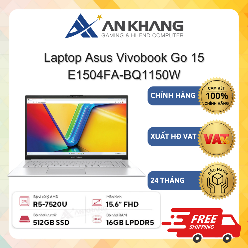 Laptop Asus Vivobook Go 15 E1504FA-BQ1150W (R5 7520U/16GB/512GB SSD/15.6" FHD/Win 11) Chính hãng Bảo