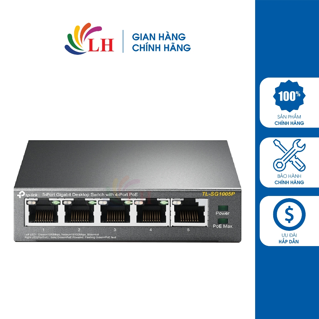 Switch TP-Link 4-Port PoE with 5-Port Gigabit Desktop TL-SG1005P - Hàng chính hãng