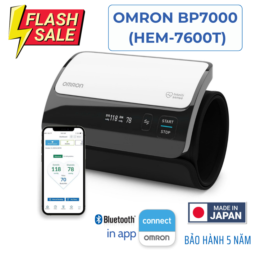 Máy đo huyết áp Omron HEM-7600T (BP7000), Omron Connect app