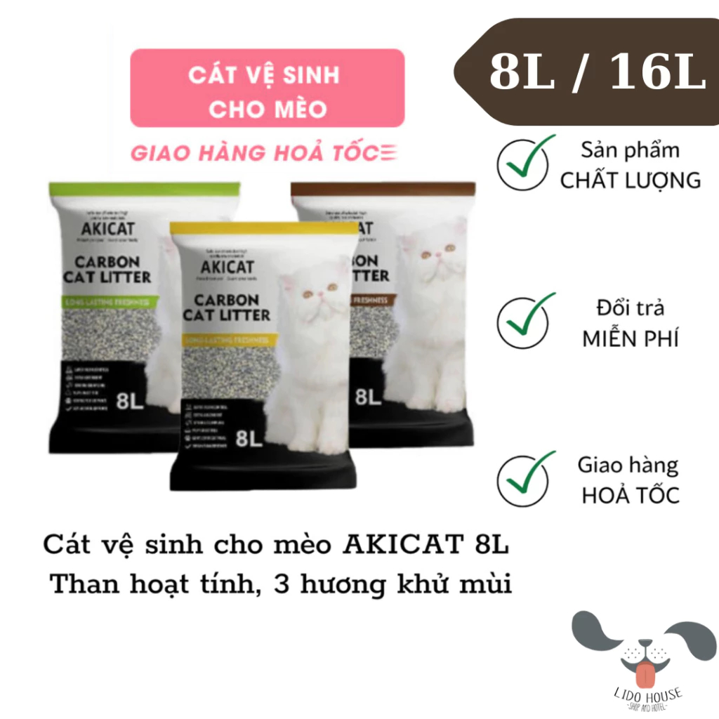 [Giao hoả tốc trong vòng 1h] Cát vệ sinh cho mèo có than hoạt tính Akicat 8L/16L - PET HOUSE Q7