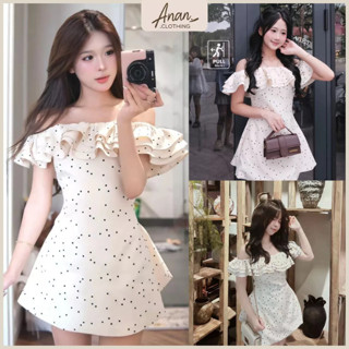  Váy trễ vai tầng bèo chấm bi dáng A ngắn xoè nhẹ vibe tiểu thư nhẹ nhàng - Ananclothing 