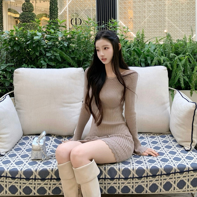 DM3790 Váy len body dài tay dáng ngắn gợi cảm - Váy len dệt kim mềm mại, quyến rũ