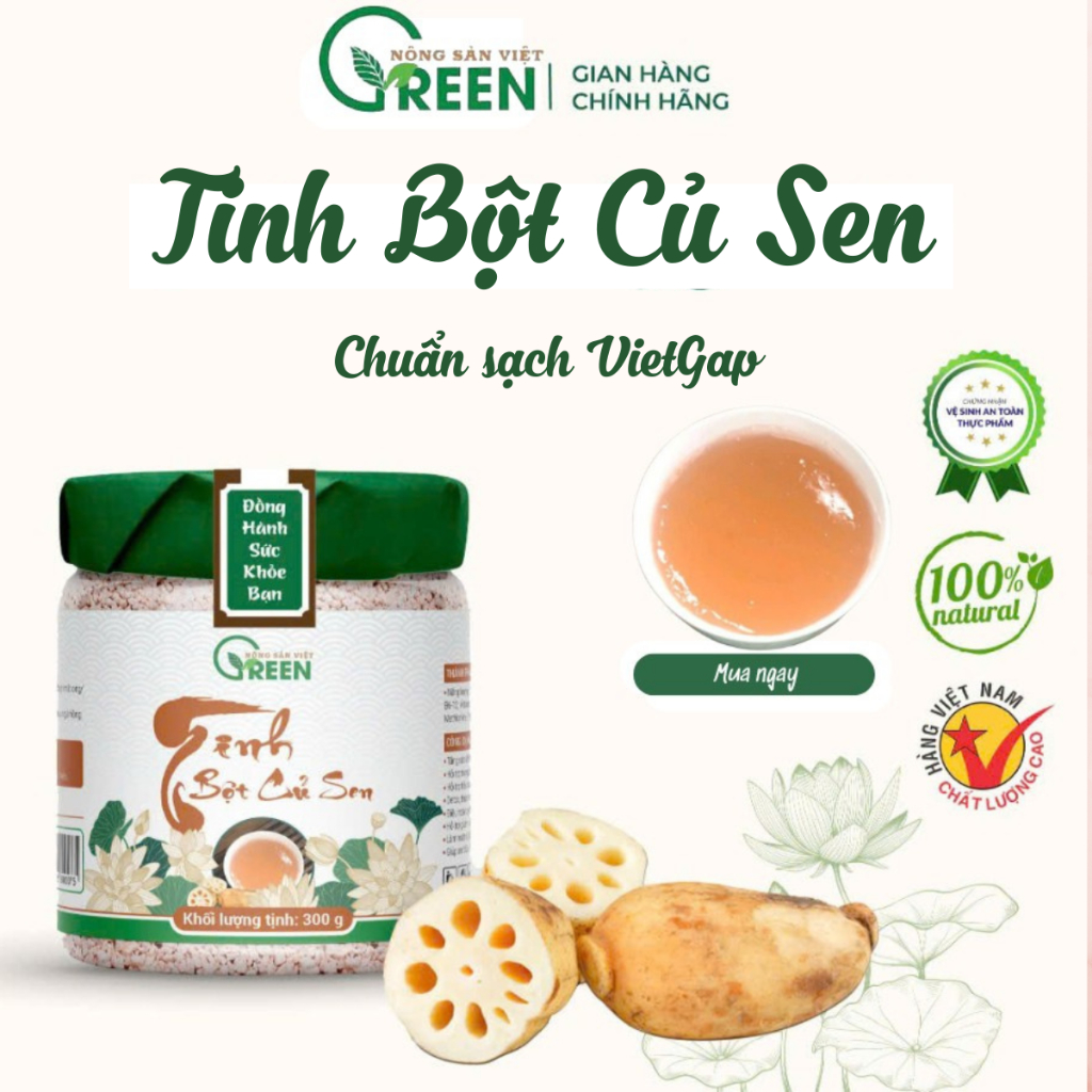 Tinh bột củ sen–Bột củ sen nguyên chất Việt Green |Giữ dáng, đẹp da, từ trang trại sen sạch VietGAP