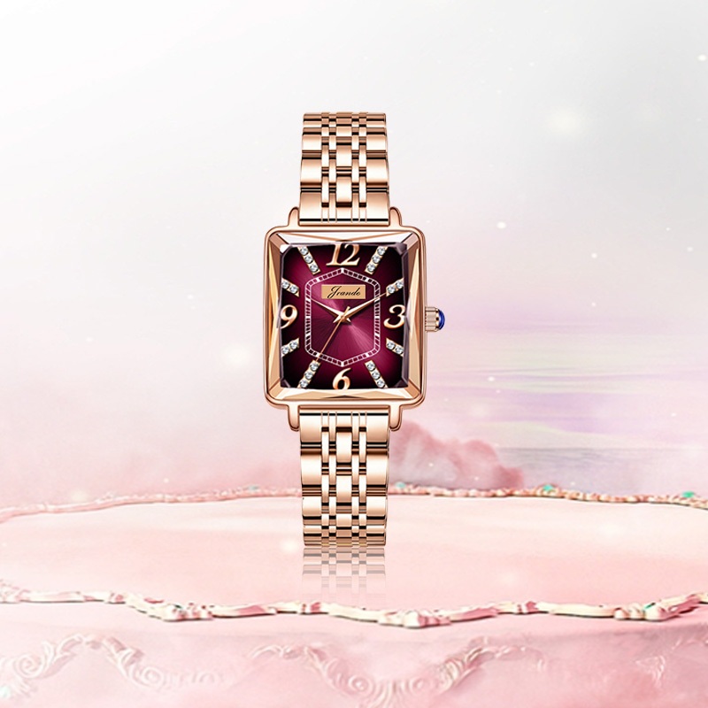 Đồng hồ nữ Jrande 7748 mặt vuông, dây kim loại