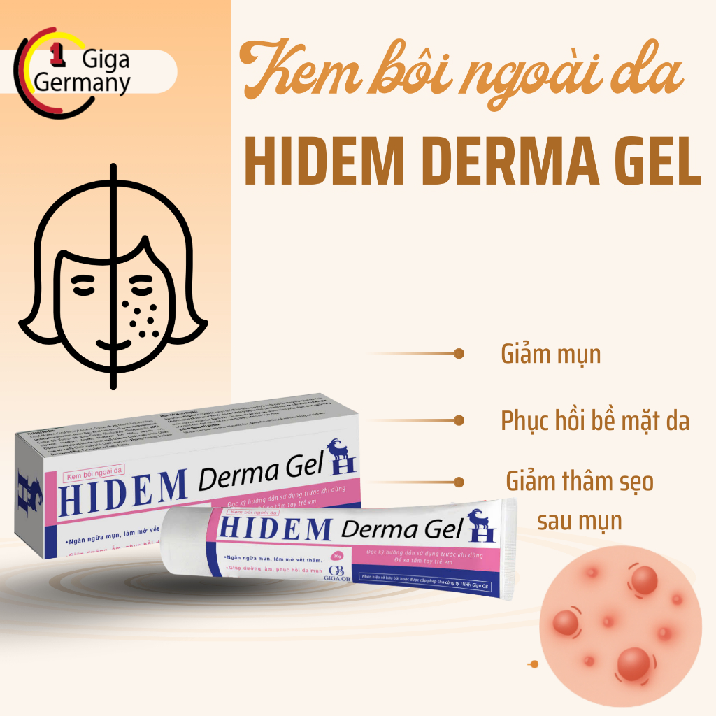 Kem bôi Hidem Derma Gel Giúp Giảm Mụn Trứng Cá, Ngừa Thâm, Mờ Sẹo, Da Dầu Mụn