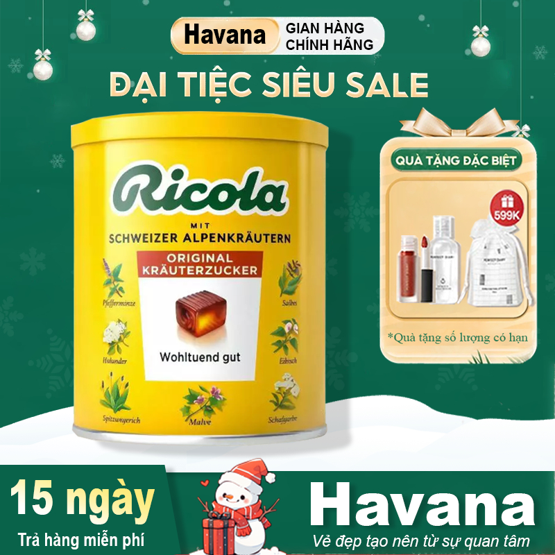  Kẹo ngậm ho thảo mộc Ricola giảm ho khô đau rát ngứa viêm họng 