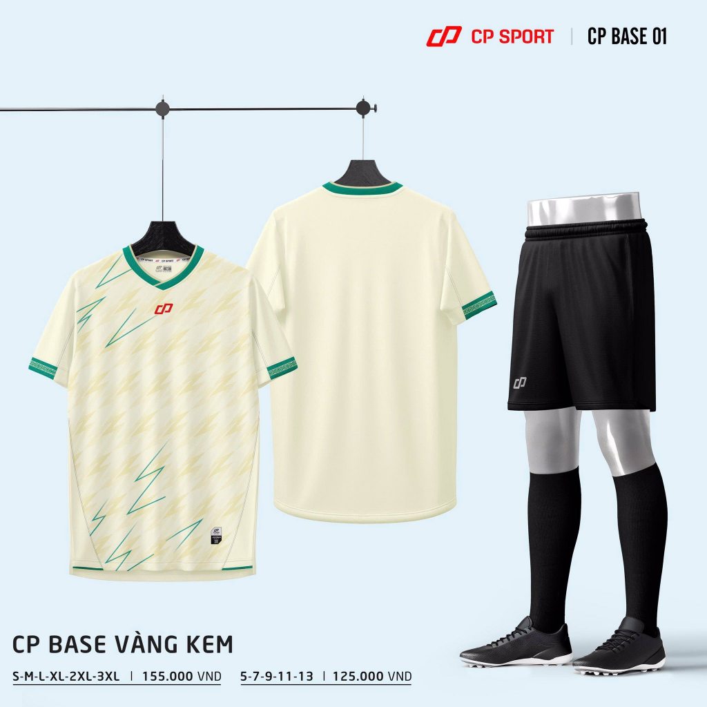 Bộ Quần Áo Bóng Đá BASE 01 - KEM, mỏng nhẹ, co giãn thấm hút tốt,chất liệu cao cấp BDC-BASE-01-KEM