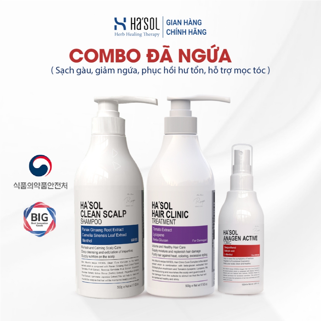 Combo Dầu Gội Giảm Gàu Nấm Ngứa Hasol Clean Scalp + Kem Ủ Tóc Phục Hồi Hư Tổn Hasol Clinic Treatment
