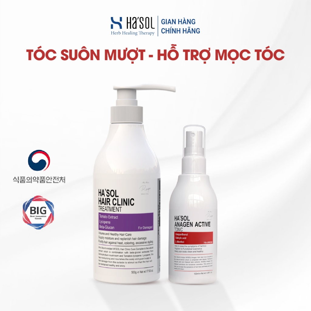 Combo Kem Ủ Tóc Ha'sol Hair Clinic Treatment 500g + Xịt Dưỡng Tóc Ha'sol Anagen Scalp Active Tonic 1