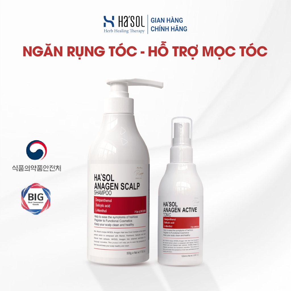 Combo Dầu Gội HASOL Hỗ Trợ Giảm Rụng và Mọc Tóc Ha'sol Anagen Scalp Shampoo 500g + Xịt Ha'sol Anagen