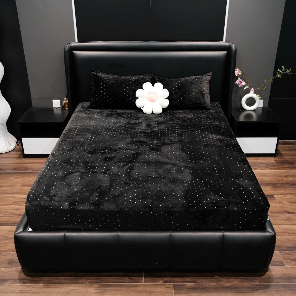 Ga giường và vỏ gối nỉ nhung sữa cao cấp, bộ ga gối nỉ nhung bọc đệm nệm đủ kích thước m6 m8 2m