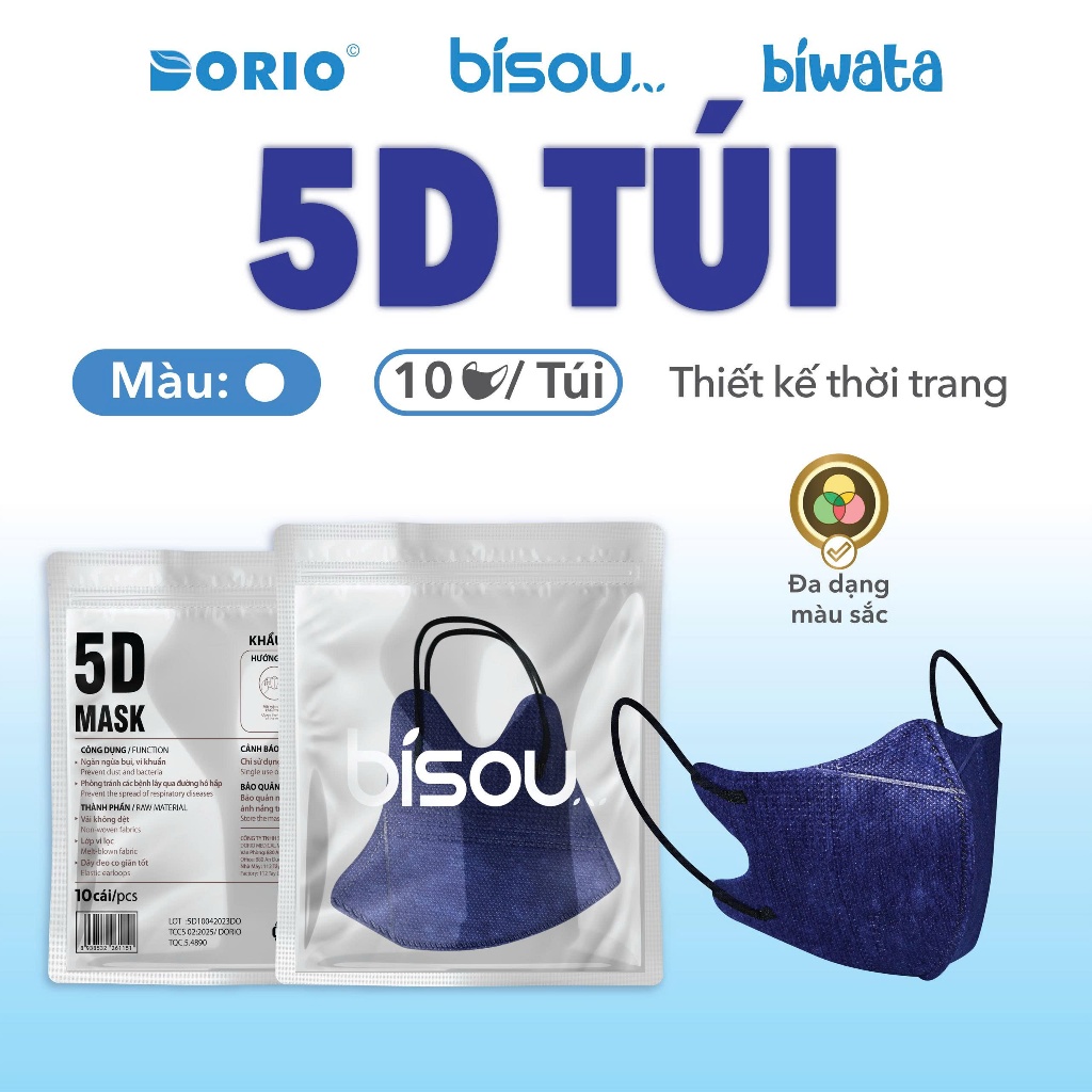 Combo 10 túi khẩu trang cao cấp 5D hiệu BISOU