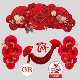  Trang Trí Tết 2026 Bính Ngọ Set Decor Treo Nhà Cửa Kính Combo Phụ Kiện Khánh Quạt Ông Thần Tài Lắc - Quạt Hoa Câu Đối 