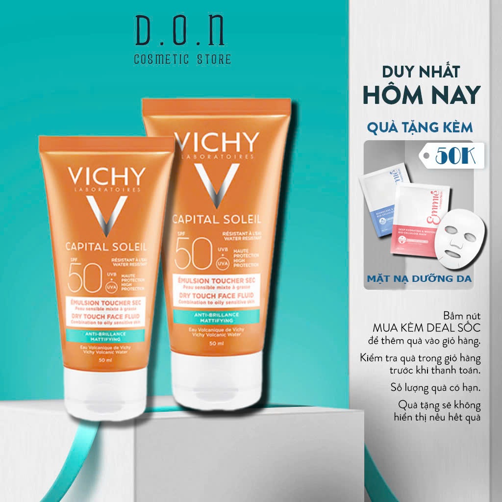Kem Chống Nắng Vichy SPF50+ 50ml Phiên Bản Dry Touch Và Velvety Cho Da Dầu, Da Khô & Da Nhạy Cảm