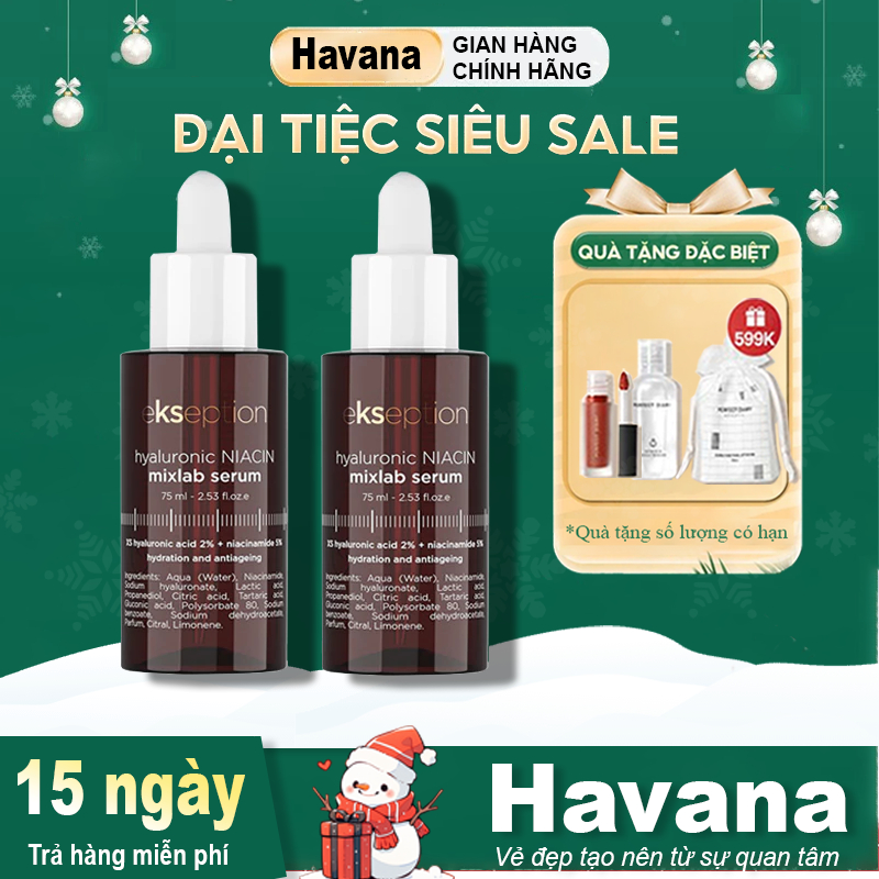 Serum Ekseption Hyaluronic Niacin HA + 5% B3 sáng da, mờ thâm mụn 75ml