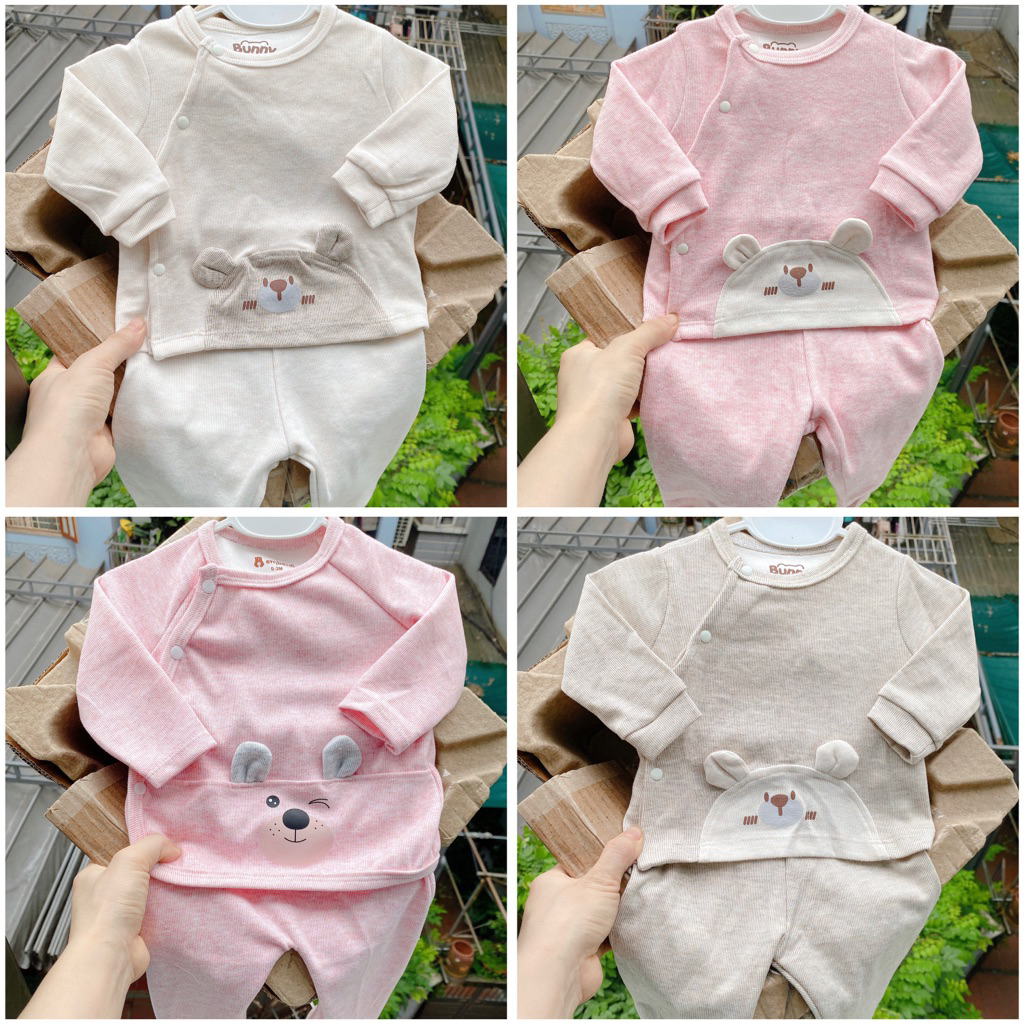HG kids- Bộ nỉ dày sơ sinh cho bé mặc mùa Đông hoạ tiết tai thú dễ thương