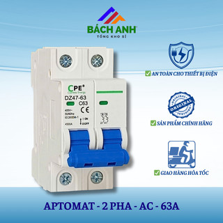 Aptomat MCB 2P AC 63A bảo vệ mạch điện khỏi các sự cố quá tải và ngắn mạch