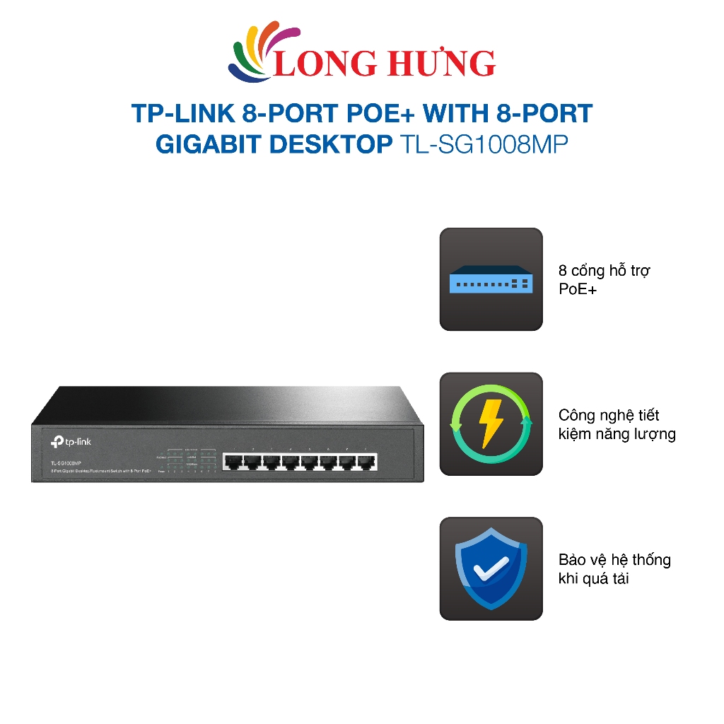 Switch TP-Link 8-Port PoE+ with 8-Port Gigabit Desktop TL-SG1008MP - Hàng chính hãng